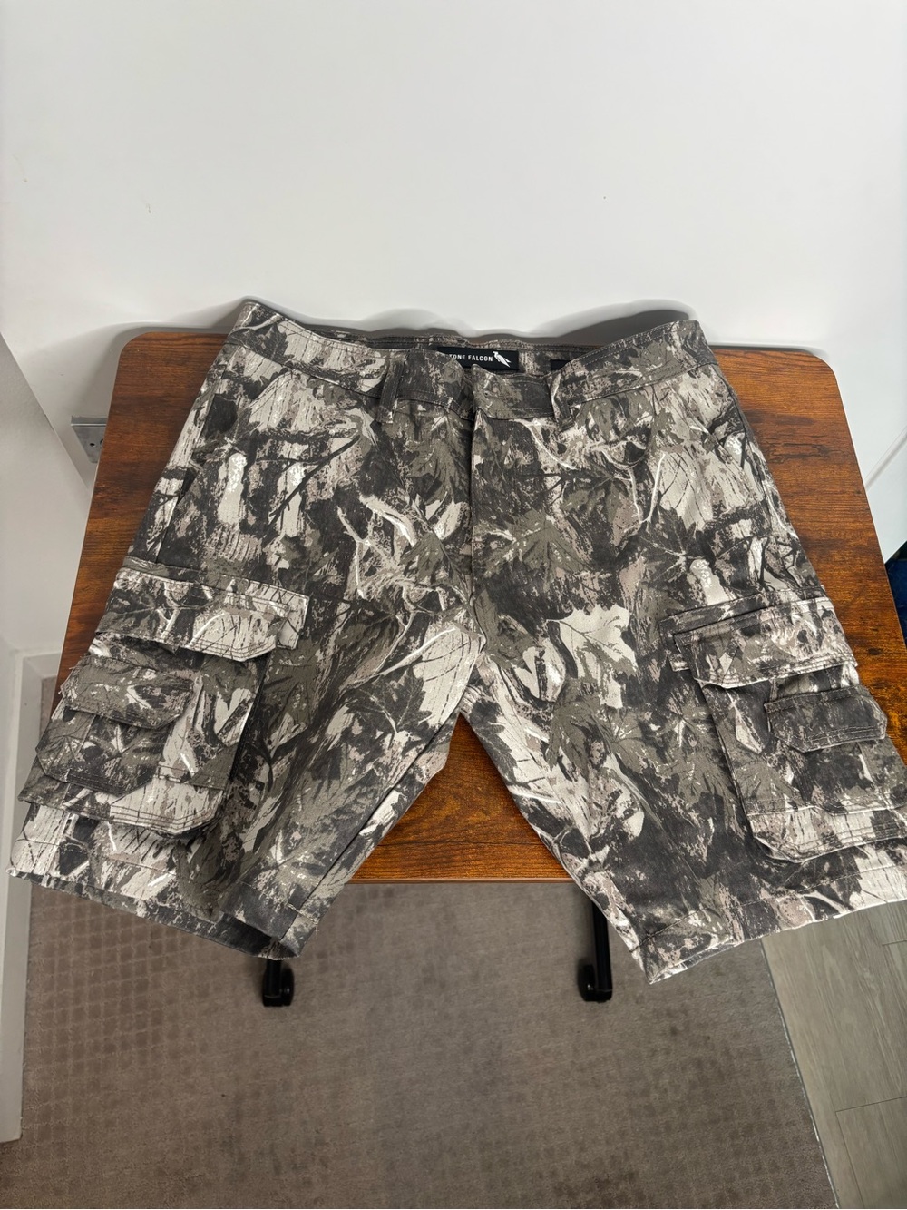 Men's Gray Black Camo Cargo Shorts - Utility Pocket Design